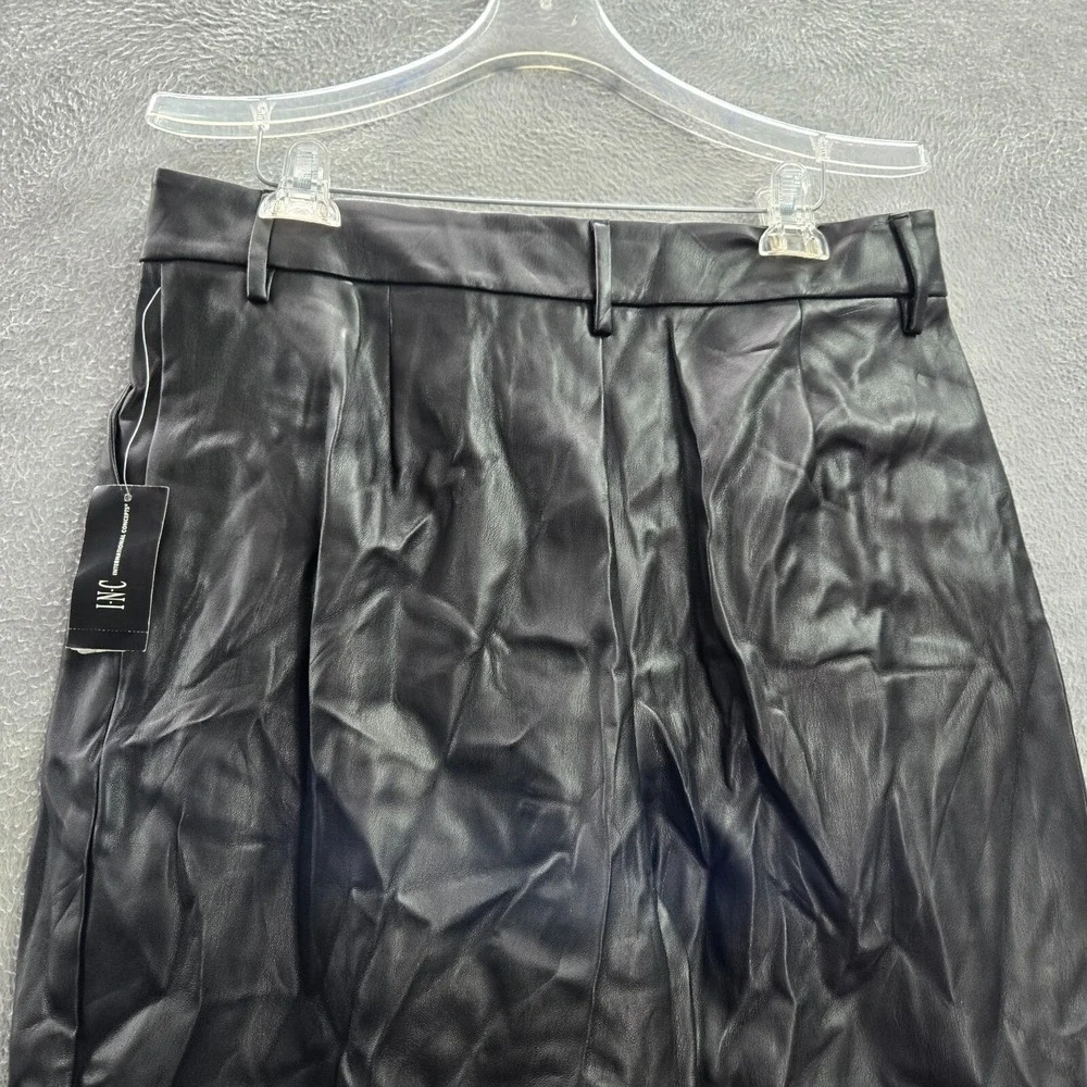 INC Women Pants 16 Black Faux Leather Cropped Laser Cut Scallop 24 in Inseam NWT